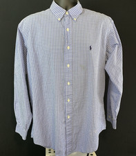 Ralph Lauren Custom Fit Button Down Shirt Mens Large White/Blue Check L/S Preppy