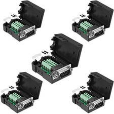 5Pc D-SUB DB9 Black Cover Male 9Pin Plug Breakout Terminals Screw Type Connector