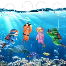 4 Pack Floating Fish Tank Decorations  Cute Little Diver Aquarium Decoration C...