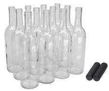 750Ml Glass Bordeaux Wine Bottle Flat-Bottomed Cork Finish -Flint/Clear - Case o