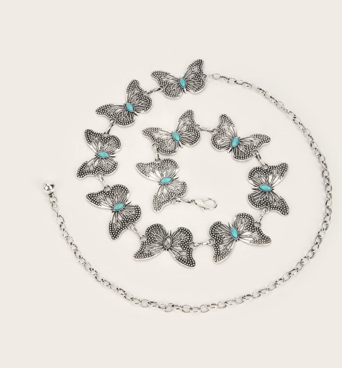 Cinturón Cadena Concho Mariposa Occidental con Piedras Turquesa - Estilo Vaquera Boho Foto 3 de 4