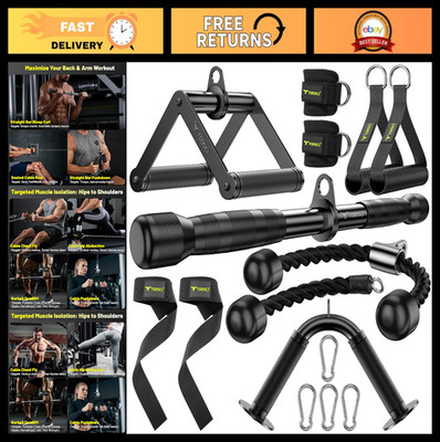Gym Cable Attachments Set - V-Shaped Bar, Straight Bar, Tricep Rope & Ankle Stra
