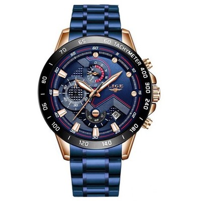LIGE Men Quartz Watch Chronograph Steel Wristwatch Male Calendar Date Watches