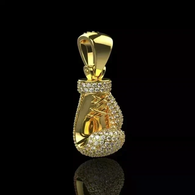Men 1.50Ct Round Real Moissanite Boxing Glove Pendant 14k Yellow Gold Plated
