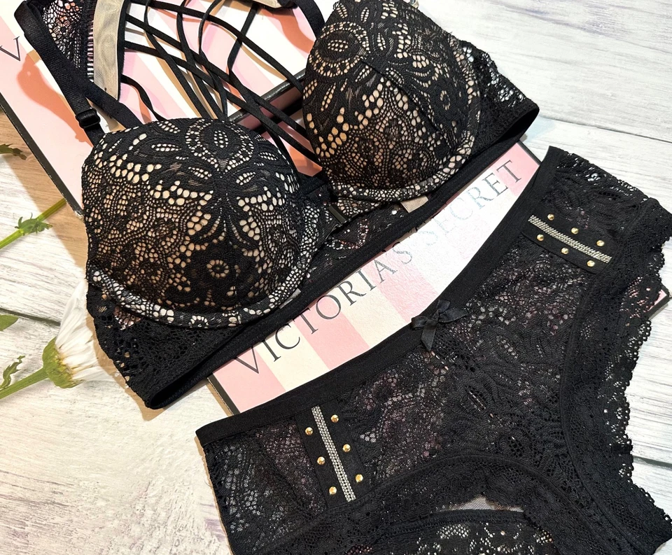 Victoria's Secret Front Close Racerback Bra Cheeky Set Strappy Lace Up 34A-M - Image 3 of 4