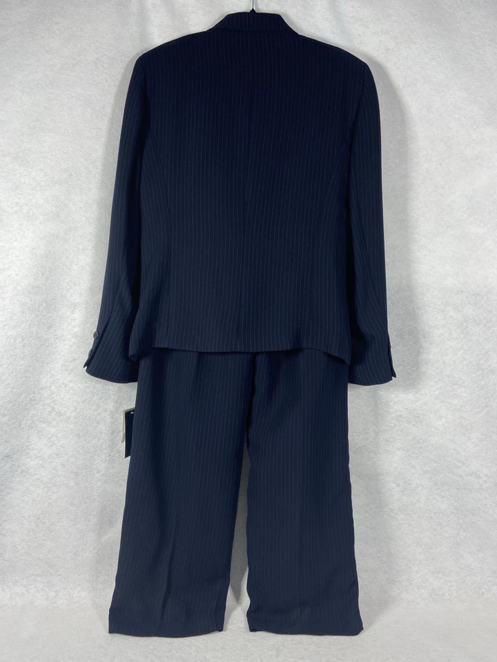 Pantalón Traje Evan Picone 2 Piezas Mujer’s 12 Azul Blazer Botón Mangas Largas Rayas Nuevo Foto 2 de 4