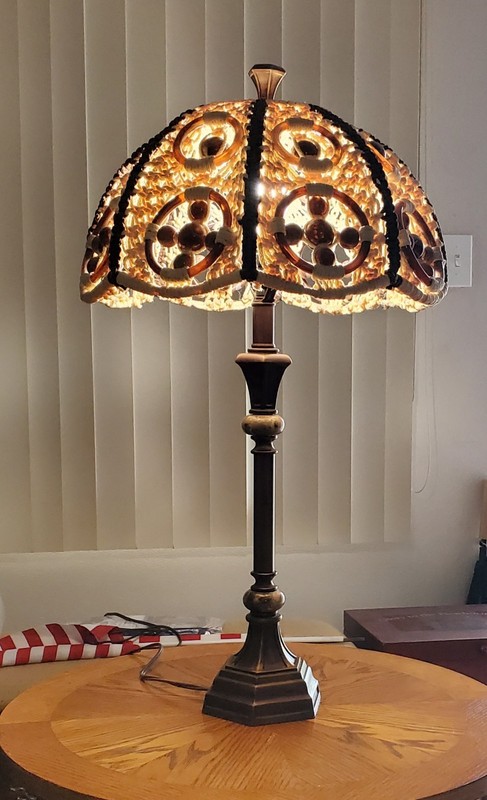 Vintage Bronze, Marble Table Lamp-Unique Bohemian Crochet Shade W/Marble Accents