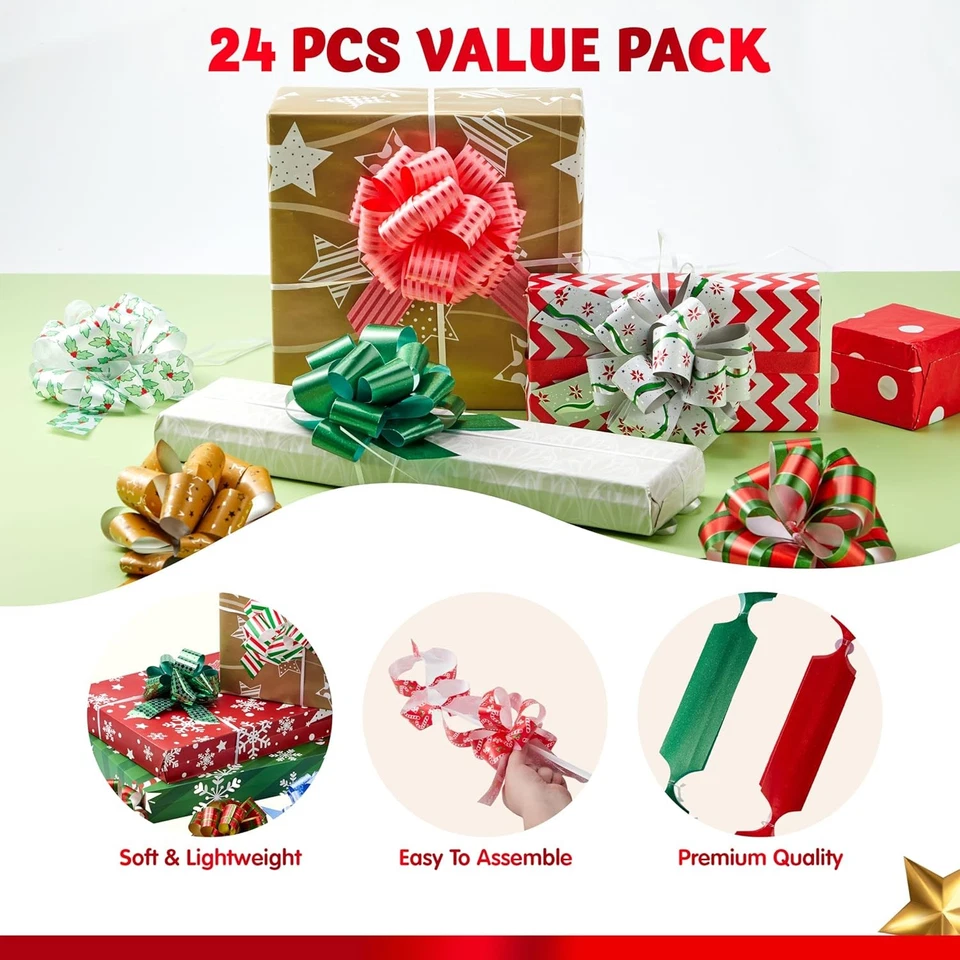 JOYIN 24 PIEZAS Arcos de Tirar de Cinta Envoltura de Navidad (5" de Ancho); Fácil y Colorido Foto 3 de 4