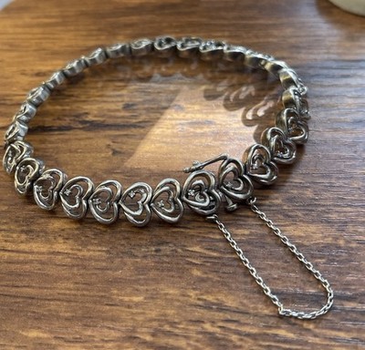 Sadye L Vassil SLV Sterlingsilber 8'' Herz Armband 21 g mit Diamant-Akzenten Vintage