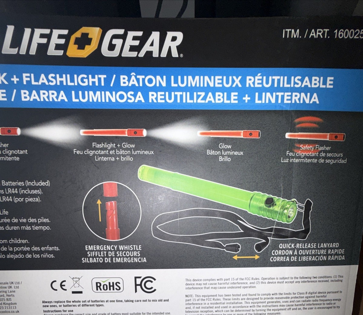 LIFE+GEAR 8pk Reusable LED Glow Stick & LED Flashlight Emergency Whistle Safety