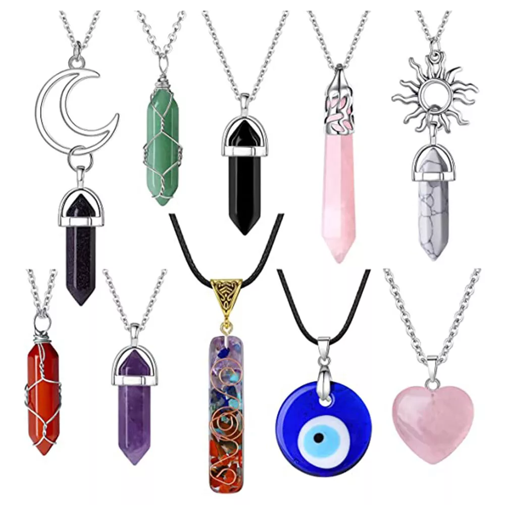 10x Gemstone Pendant for Necklace Natural Quartz Crystal Point Chakra Healing AU