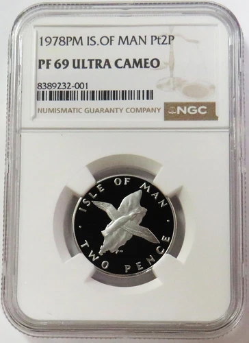 1978 PM PLATINUM 600 MINTAGE ISLE OF MAN 2 PENCE NGC PROOF 69 ULTRA CAMEO