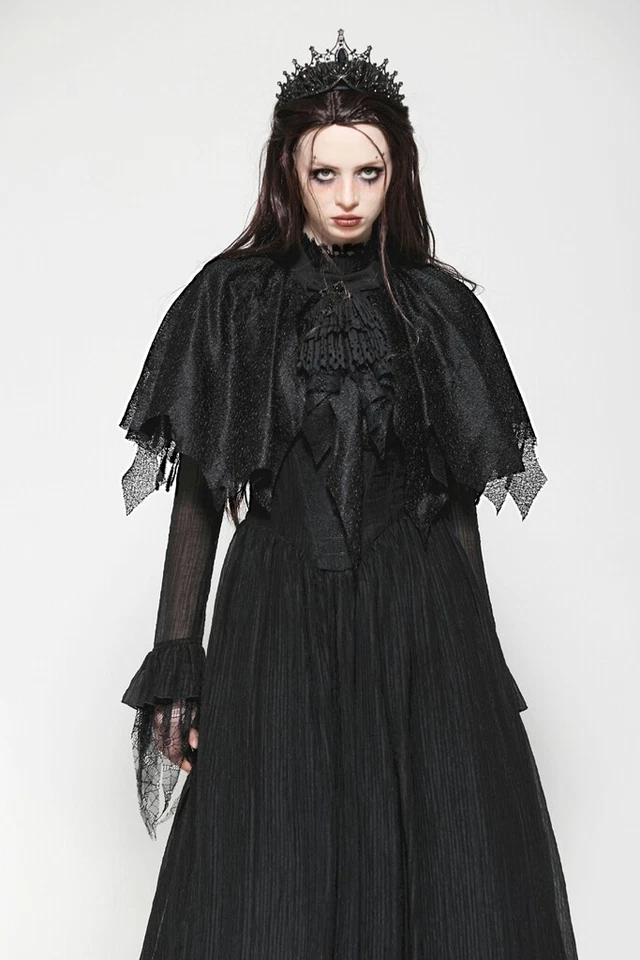 Capa borla oscura andrajosa oscura romántica punk gótica negra para mujer Dark In Love Foto 4 de 4