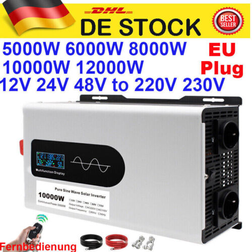 8000W 12000W Max 12V 24V 48V - 230V Reiner Sinus Spannungswandler Wechselrichter - Afbeelding 1 van 28