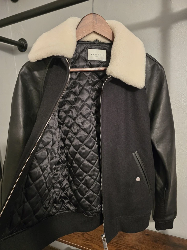 Chaqueta Sandro Hombre Cuero/Lana $1000 Precio Original Foto 2 de 4