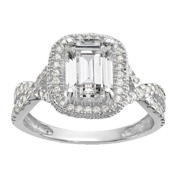 方晶锆石白色白金时尚戒指