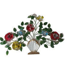 Vintage Tole Metal Flowers Wall hanging Cottage Farmhouse French Floral 19" long