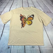Shein Womens T-Shirt Beige Graphic Butteryfly Short Sleeve Crew Neck Pullover L