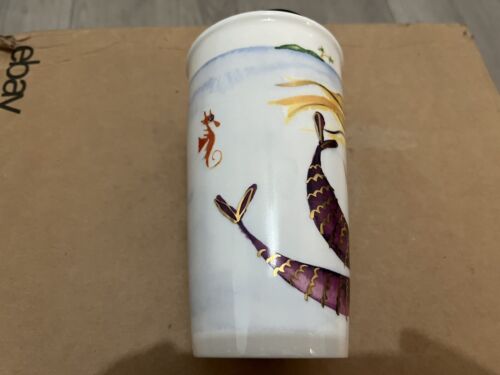 Starbucks 2015 Siren Mermaid Art Ceramic Tumbler Travel Mug Cup Gold Lid 12 oz - Picture 2 of 6