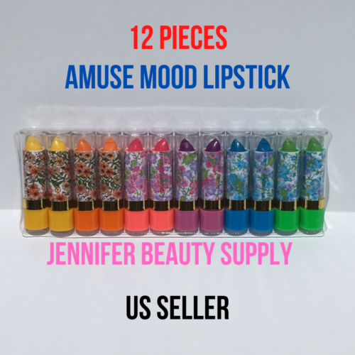 12 PC AMUSE MOOD LIPSTICK W/ALOE LONG LASTING MAGIC COLOR CHANGING PINK 24 HOUR