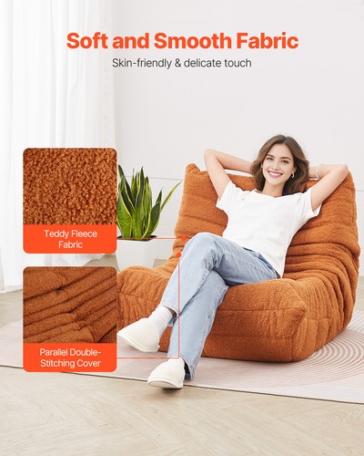 VEVOR L-Shaped Bean Bag Chair with Soft Armrests and Storage Pocket Brown - Picture 3 of 12