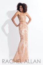 Rachel Allan 6143 Rose Gold Stunning Pageant Gala Gown Dress sz 0