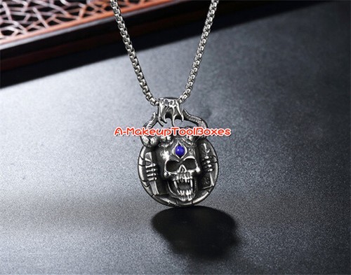 Mens Stainless Steel Gothic Biker Halloween Satanic Devil Skull Pendant J670 - Picture 8 of 8