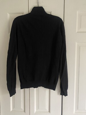 Prada Solid Black Cotton Cashmere Knit Logo Zip Men's