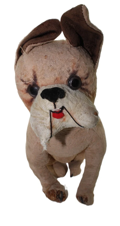 Antiguo Bulldog Inglés Años 1920-30 12" Bronceado Terciopelo Paja Alambre Relleno Foto 2 de 4