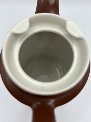 Hall Tea Coffee Pot With Mini Creamer Ceramic Brown Teapot Vintage Made USA MCM - Picture 6 of 10