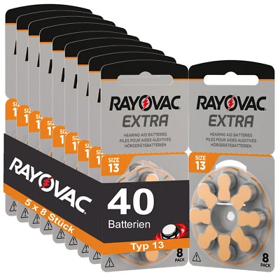 40 Hörgerätebatterien Rayovac Extra Typ 13 5x8 Stück
