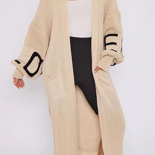 Women Chunky Knitted Oversized LOVE Print Ladies Balloon Sleeve Maxi Cardigan - Picture 8 of 16