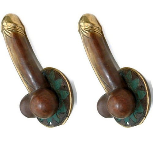 4 DOOR PULL HOOK medium 17cm heavy erect penis hand made brass 7" handle heavy - Picture 12 of 21
