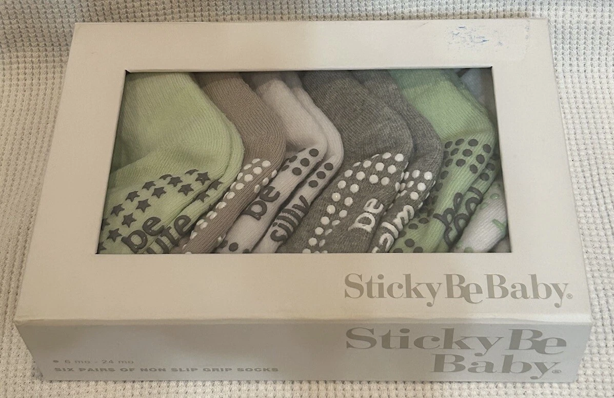 NWOT Sticky Be Baby Non Slip Grip Socks IN BOX 6m-24m, Green/Gray/White/Tan 6 Pr
Opens in a new wind