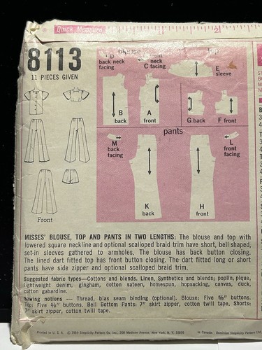 PANTALONES CORTOS CORTOS VINTAGE AÑOS 60 SIMPLICIDAD PATRÓN COSTURA 8113 Talla 14 B36" H38" - Imagen 10 de 12