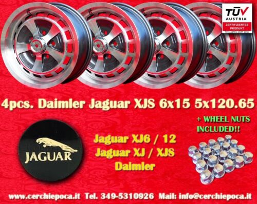 4 Cerchi+Dadi Jaguar Daimler 6x15 Jaguar XJ6 XJ12 XJS wheels+nuts +Muttern - Zdjęcie 1 z 12
