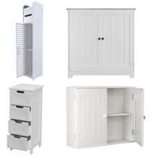 Bathroom Floor Cabinet FreeStanding White Slim Bathroom Storage Unit Cupboards