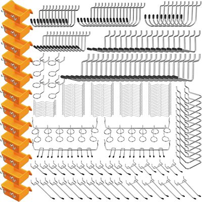 260 Piece Pegboard Hooks 1/8 and 1/4 inch peg Board Organizer Accessories New