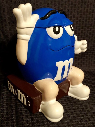 M & M mms M&Ms Cookie Jar 1999 Benjamin & Medwin Cool Blue Color with Box - Picture 6 of 11