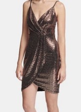 Guess Womens Copper Mini Sequined Cocktail And Party Dress 0 $128
