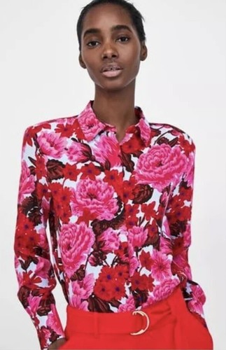 zara pink floral shirt