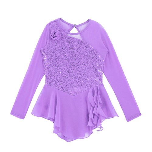 Kinder Mädchen Tanzkleidung Langarm Kleider Netz Turnanzug Blume Overall Eislaufen - Bild 78 von 82