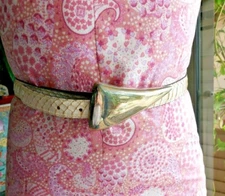 VTG MZA of NY genuine Snake Skin White Belt w/ Silvertone Buckle 34" L 1" W