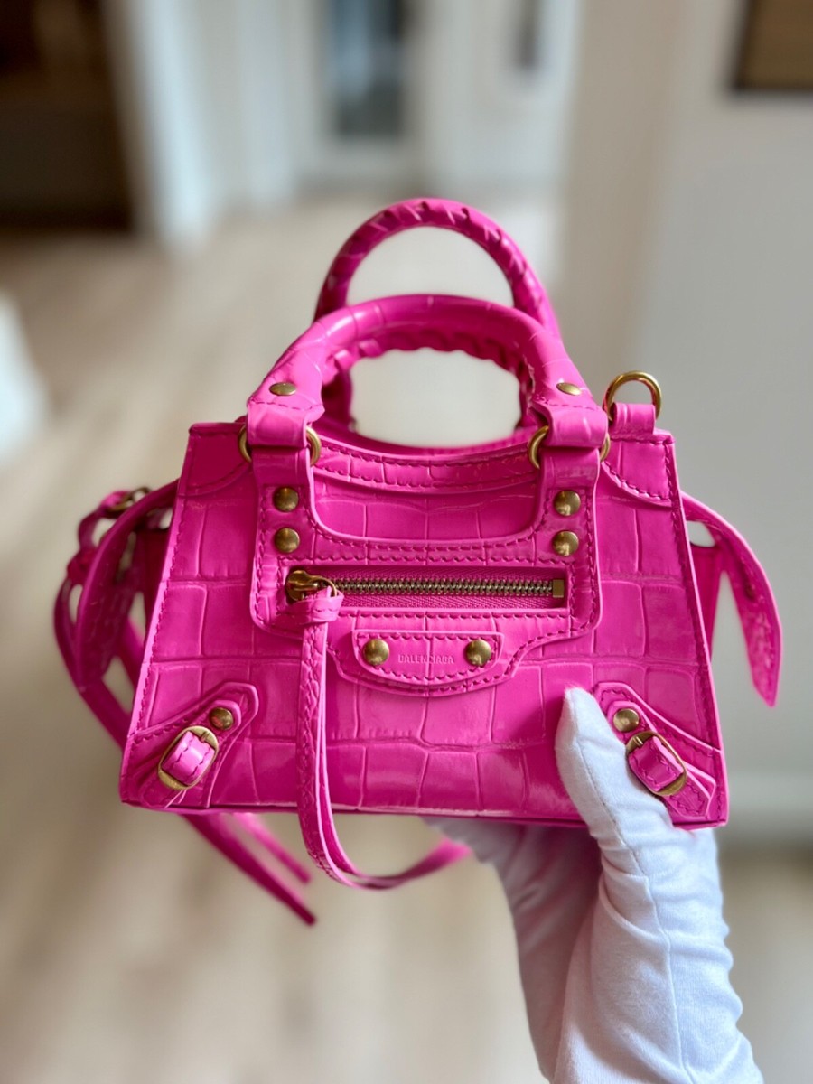 Balenciaga Neo Classic Nano Size In Bright Pink Croco Balenciaga Neo Classic Nano Size In Bright Pink Croco