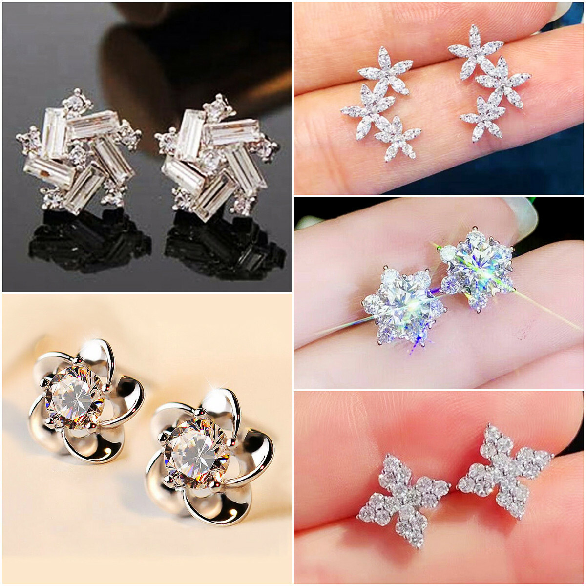 ●TATIANA● Silver 925 Flower Cubic Full Heart Earrings EC30 Elegant 925 Silver Stud Earring Women Cubic Zircon Wedding