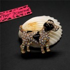 Puppy Rhinestone Charm Women Brooch Pin New Fashion Black Enamel Shiny Crystal