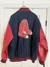 Red Sox Jacket Red Leather Sleeves Size XXL