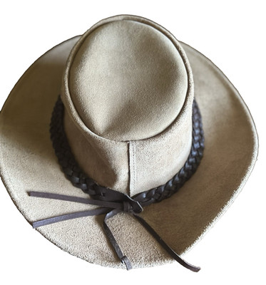   Oztrala Premium Leather Collection Outback Hat Tan Suede Leather Size S