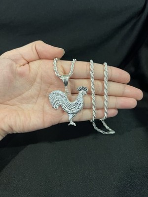 925 Sterling Silber Herren großer Hahn Huhn Gallo Anhänger & Seil Kette 20 26 30