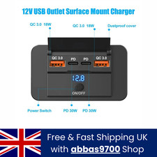 Car DC 12V-24V PD Type C USB Port Fast Charger Socket Power Outlet Panel Charge